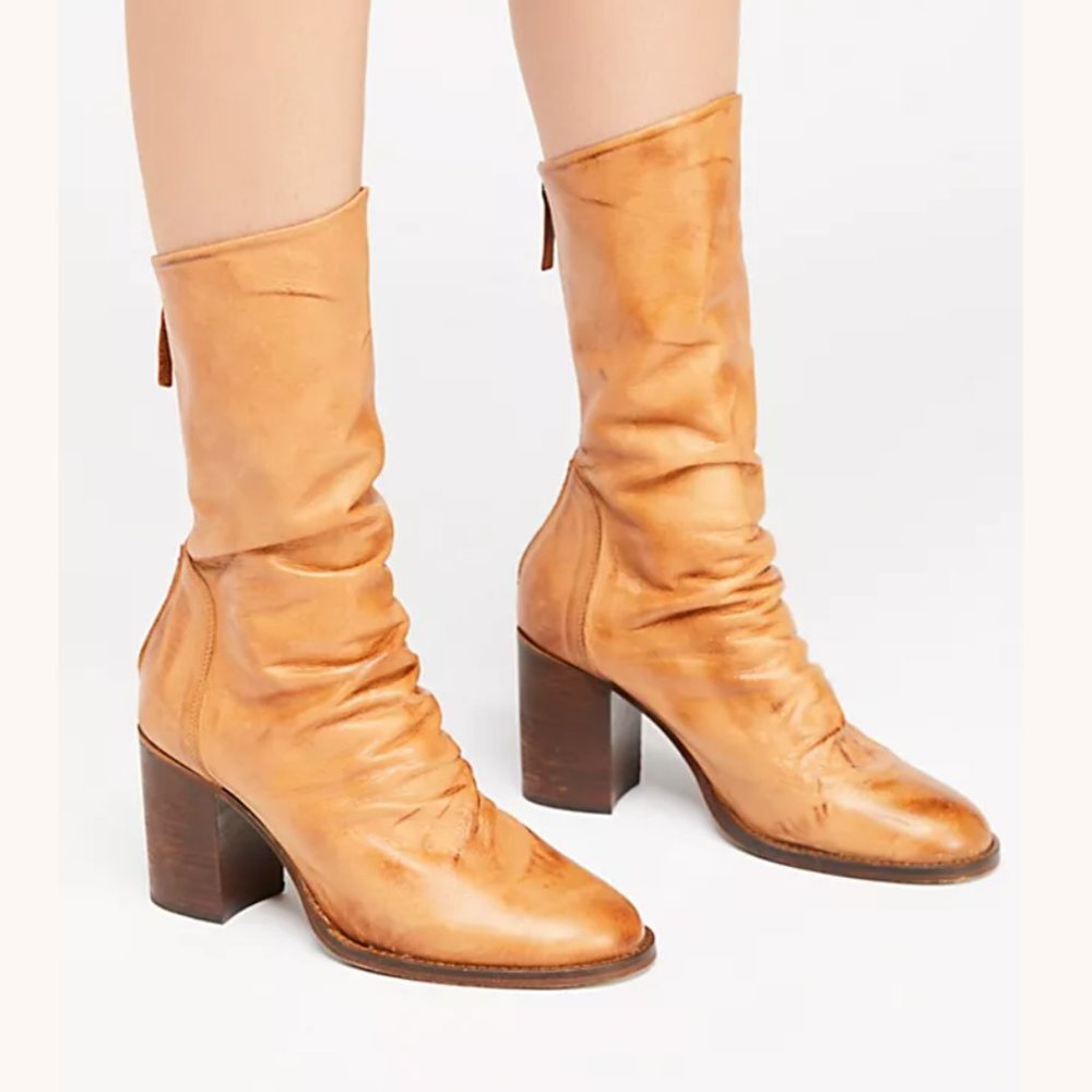 FREE PEOPLE ELLE BLOCK HEEL BOOT TAN US 10/ EU 41 LIKE NEW IN BOX